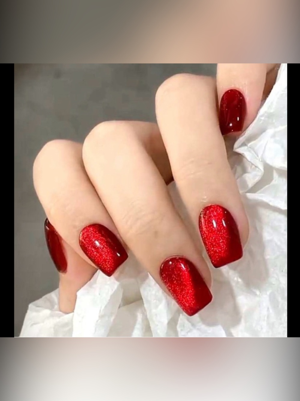Red Metallic Cat Eye Velvet Press On Nails Medium Square False Nail Kit 24 NWT - Picture 3 of 8